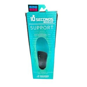 10 Seconds Arch Stability‎ Insoles Men 7 Women 8.5 Full Foot PORON Cushion Teal